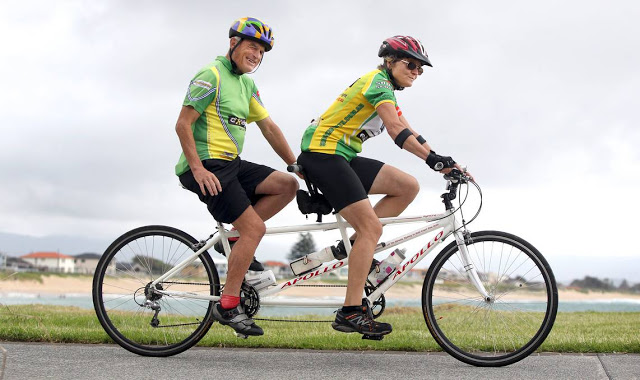 vision impaired riding tandem bicycle